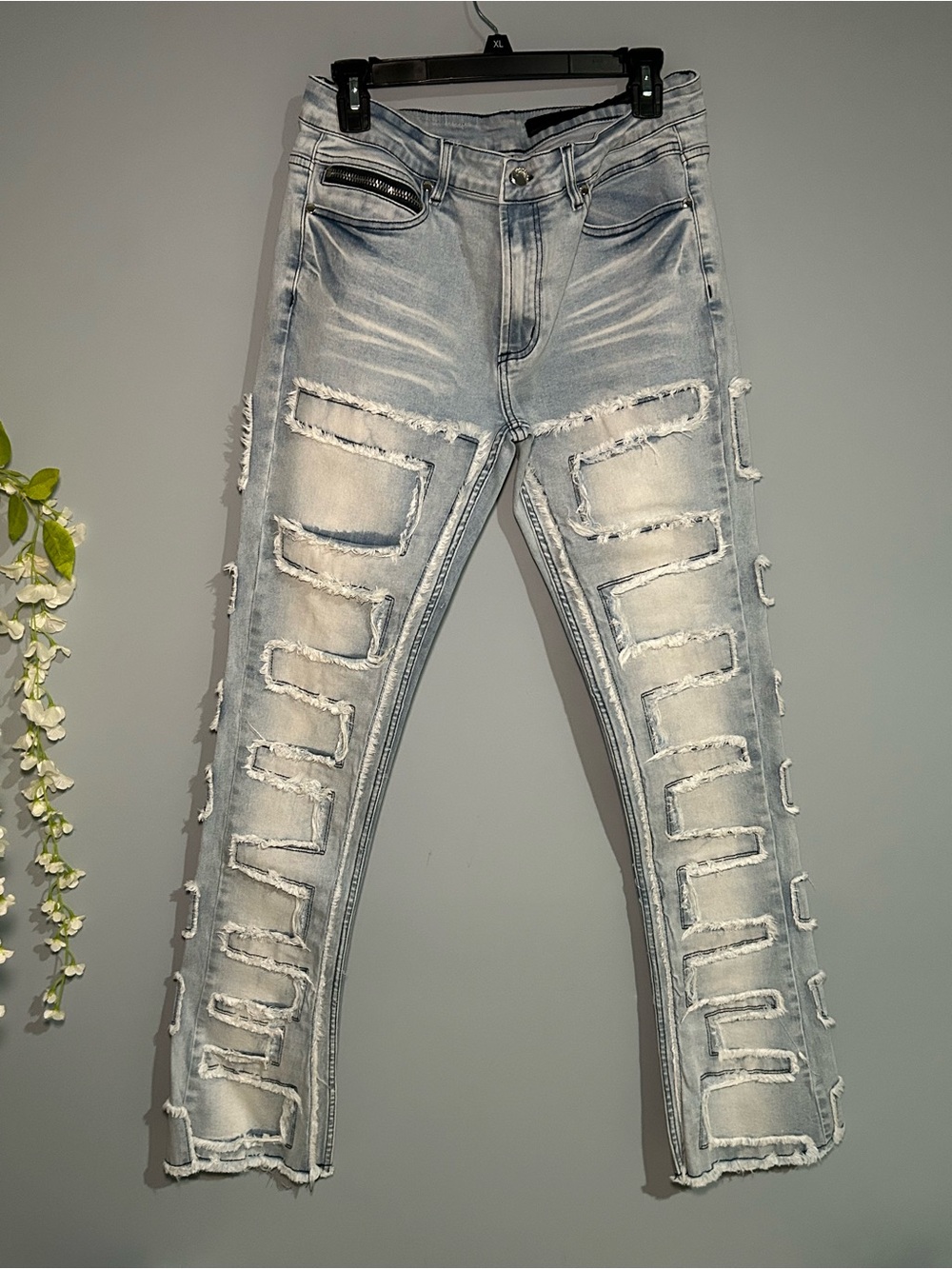 Men's Light Blue Distressed Bootcut Skinny Jeans